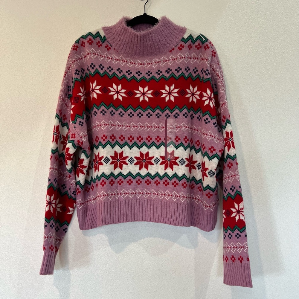 NWOT 33 DEGREES Mauve Snowflake Ugly Christmas Sweater Mock Neck- Size XXL